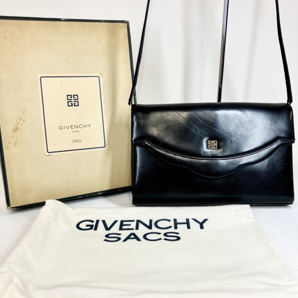 1円〜 【美品】GIVENCHY SACS ジバンシィー サックス バッグ 保存袋付き 箱付き ブラック レザー ショルダーバッグ レディース 中古 現状品の画像1