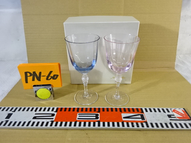 PN-60/Noritakeノリタケ クリスタル 工芸ガラス ワイングラス ブルー ピンク ペア 洋食器 アルコールグッズ 酒器 キッチン台所用品_画像1