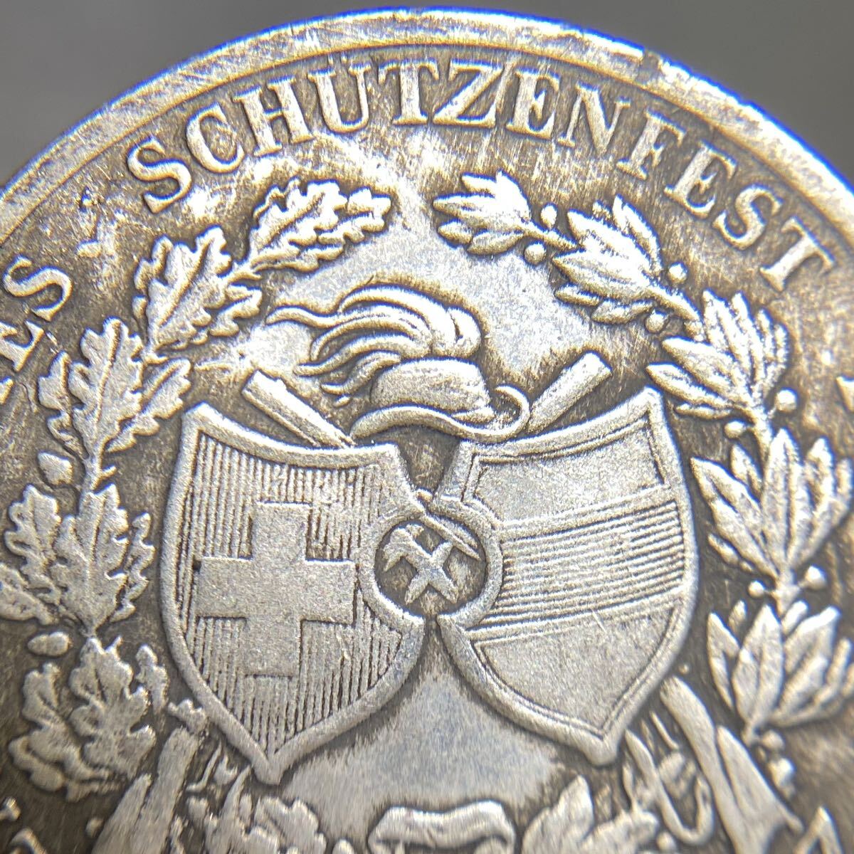 スイス古銭 狩猟祭記念銀貨 約26.80g 1422年銘 5フラン 一円貨幣 硬貨骨董品コインコレクション の画像6