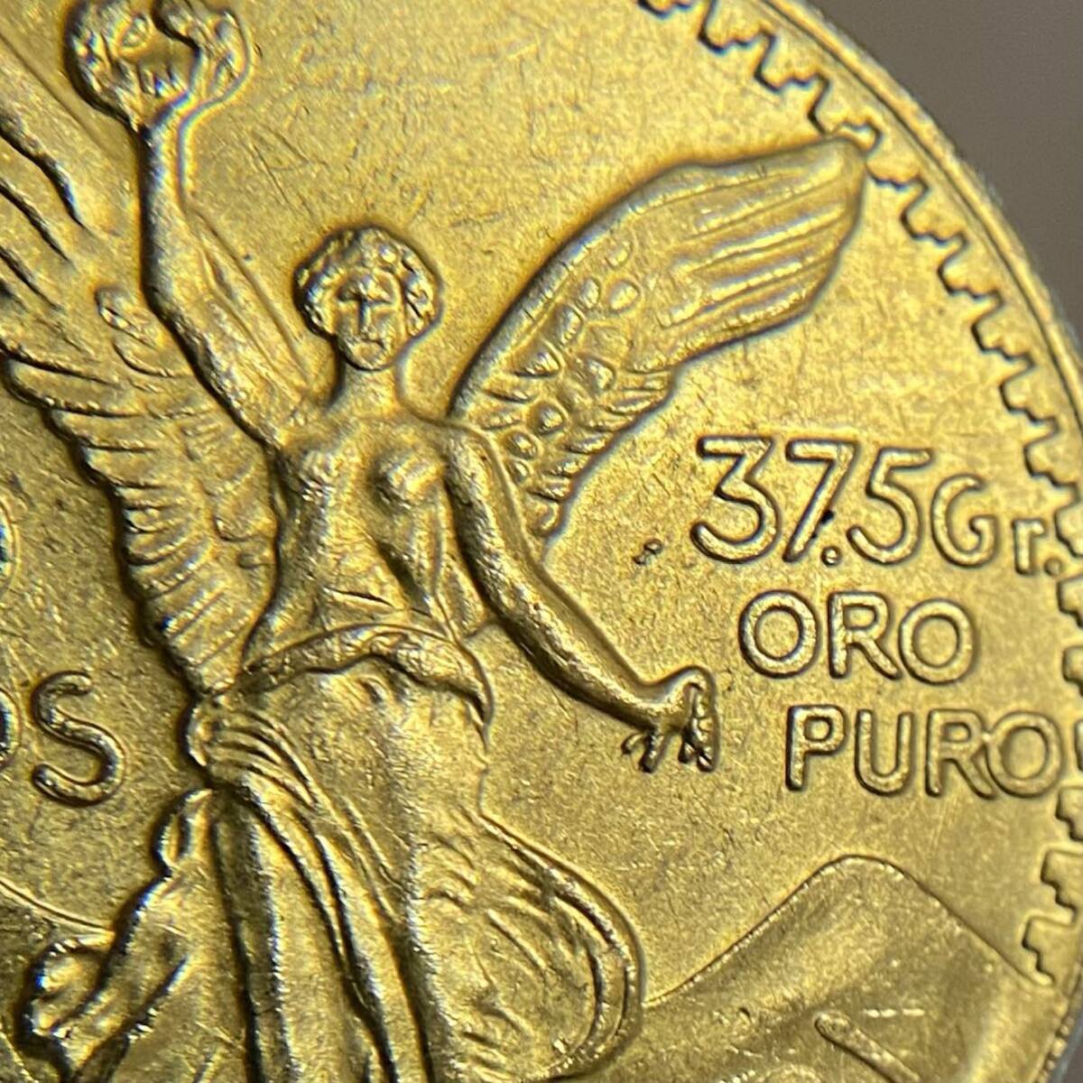 メキシコ古銭 50ペソ金貨 約20.11g大型 独立100周年 女神立像 1921年銘 古銭硬貨貨幣 レア記念 メダル コイン の画像3