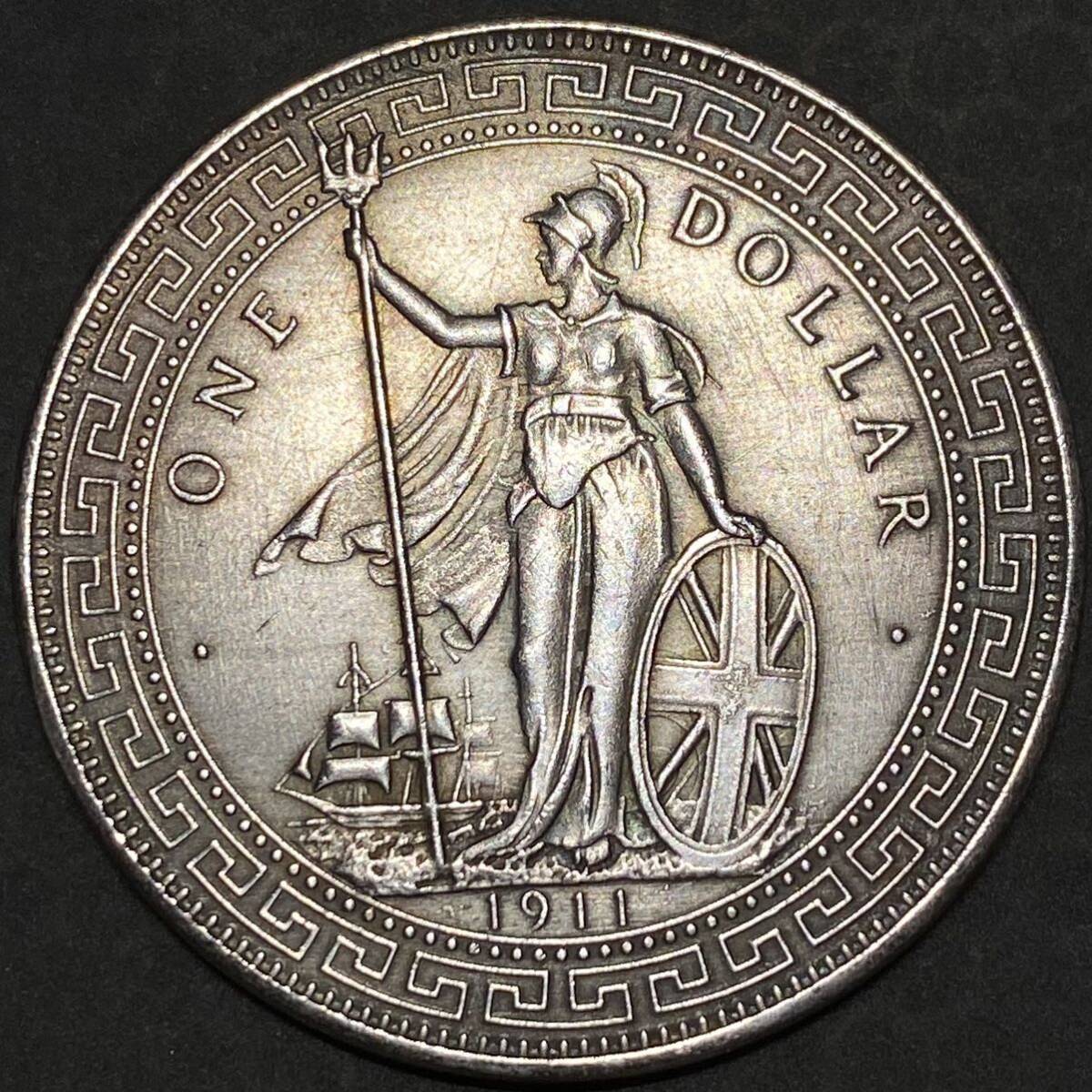 イギリス領 香港 壹圓銀貨 貿易銀 1911年 約22.01g アンティーク シルバー銀貨の画像1