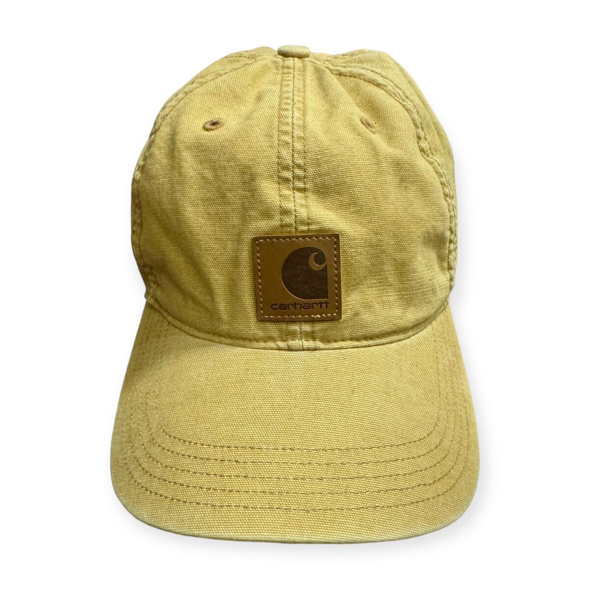 Carhartt カーハート ダックキャンバス 革パッチ ワークキャップ ブラウン 6パネル フェード 古着_画像1