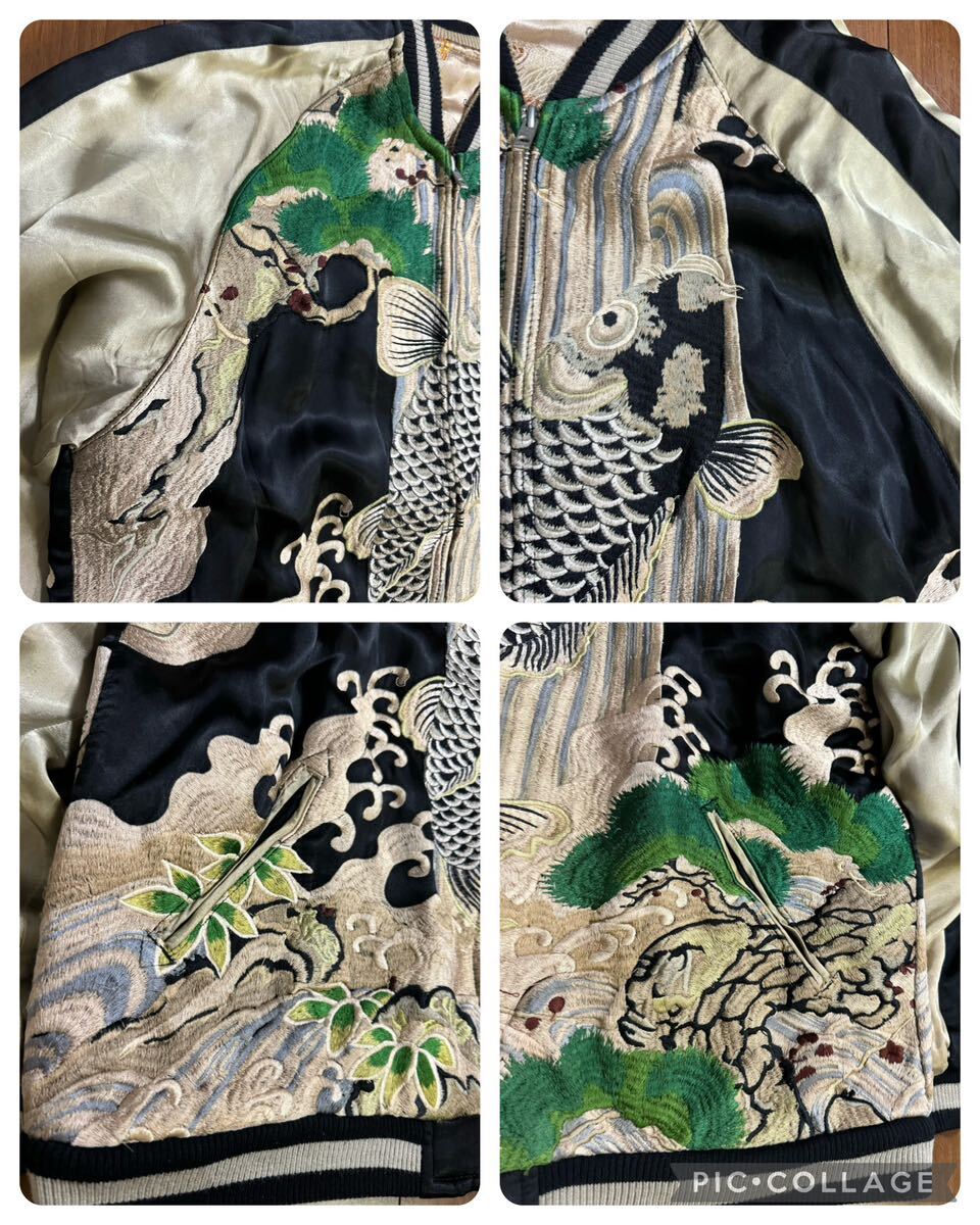 SCRIPT花旅楽団 登鯉柄刺繍 リバーシブル スカジャン ブラック XLサイズの画像5