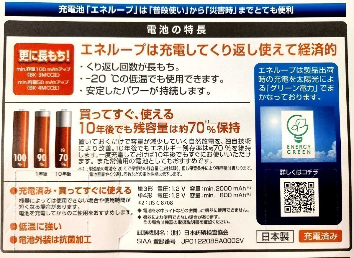 ★単4形 4個 新品未使用品 Panasonic eneloop 充電池 エネループ★の画像3