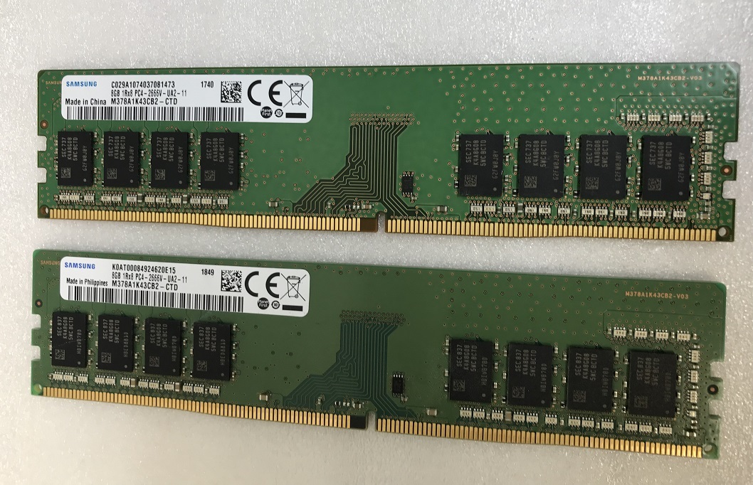 SAMSUNG PC4-2666V-UA2-11 8GB 2枚 16GB DDR4デスクトップ用メモリ PC4-21300 8GB 2枚 16GB 288ピン ECC無し DDR4 DESKTOP RAMの画像1