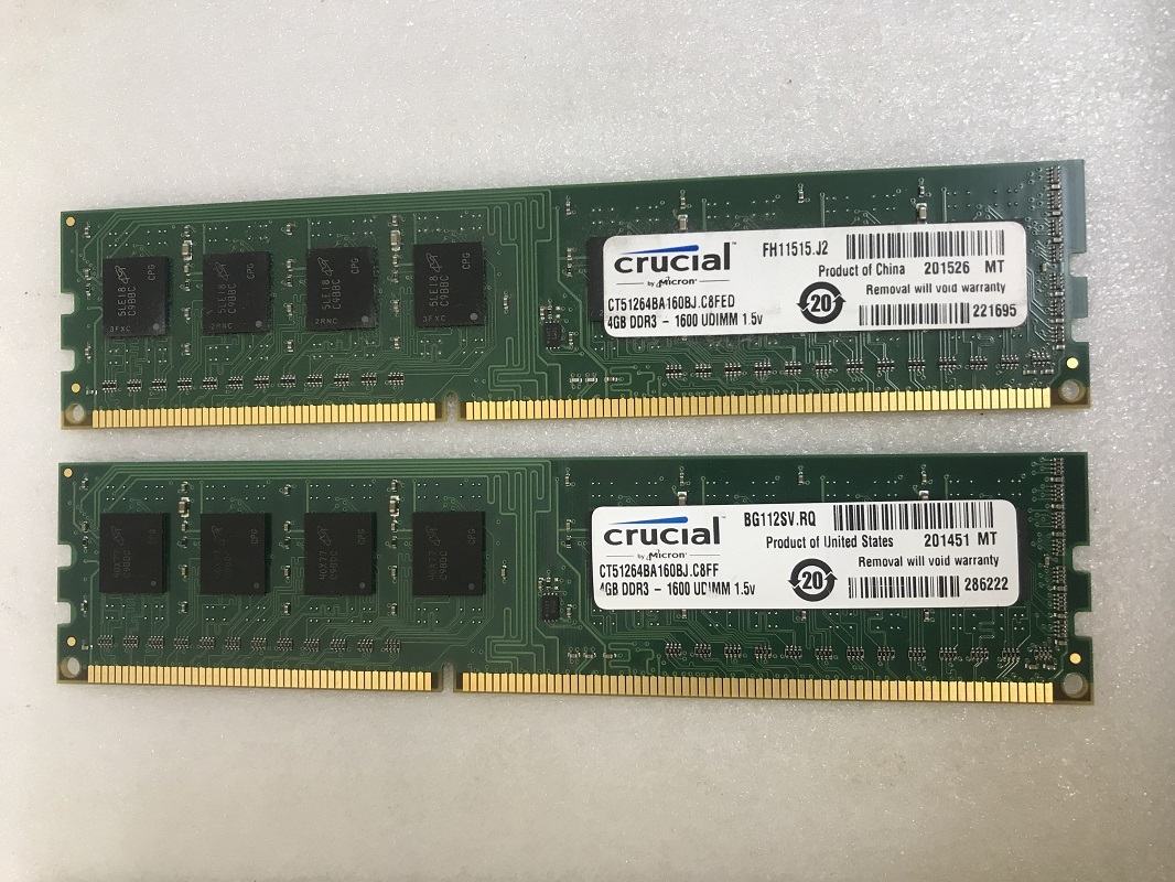 CRUCIAL PC3-12800U 4GB 2枚組 1セット 8GB DDR3 デスクトップ用 メモリ ECC無し DDR3-1600 4GB 2枚で 8GB DDR3 DESKTOP RAMの画像1