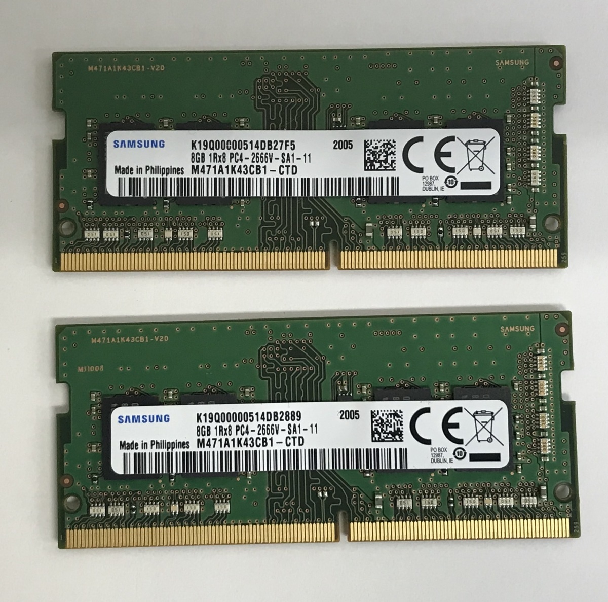 SAMSUNG PC4-2666V 8GB 2枚組 1セット 16GB DDR4 ノートパソコン用メモリ 260ピン ECC無し PC4-21300 8GB 2枚 16GB DDR4 LAPTOP RAMの画像1
