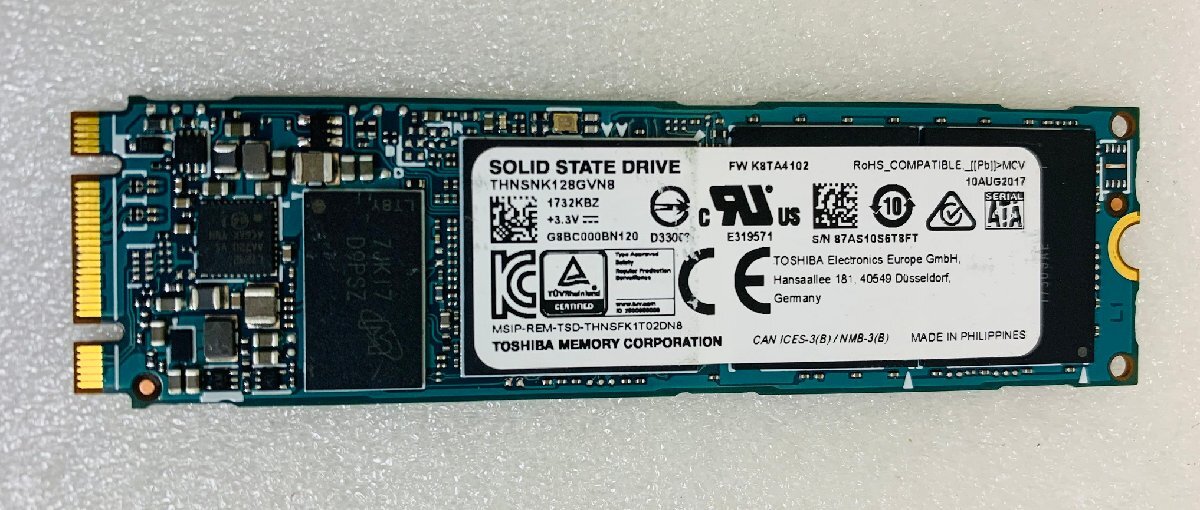 M.2 SSD128GB TOSHIBA THNSNK128GVN8 M.2 SATA SSD128GB MGF 2280 中古 動作確認済みの画像1