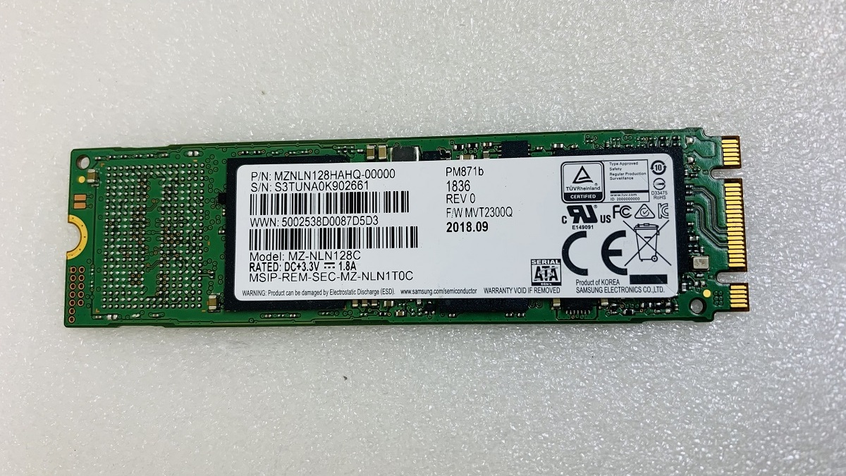M.2 SSD128GB SAMSUNG MZ-NLN1280C PM871B M.2 2280 SATA SSD128GB 中古 動作確認済みの画像1