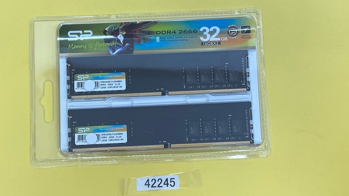 SP PC4-2666V 16GB 2枚 32GB DDR4 デスクトップ用メモリ PC4-21300 16GB 2枚 32GB 288ピン DDR4 DESKTOP RAM ECC無し 中古 未開封の画像1