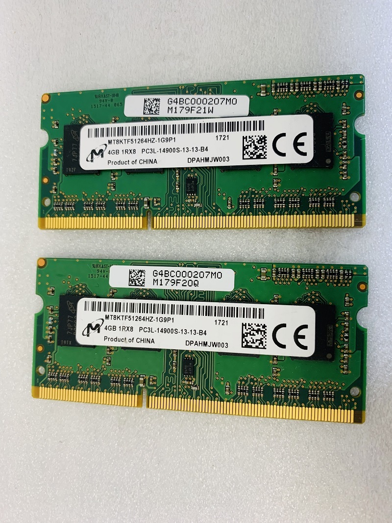 MICRON 1RX8 PC3L-14900S 4GB 2枚 8GB DDR3L ノートパソコン用メモリ DDR3L-1866 4GB 2枚 DDR3L LAPTOP RAMの画像1