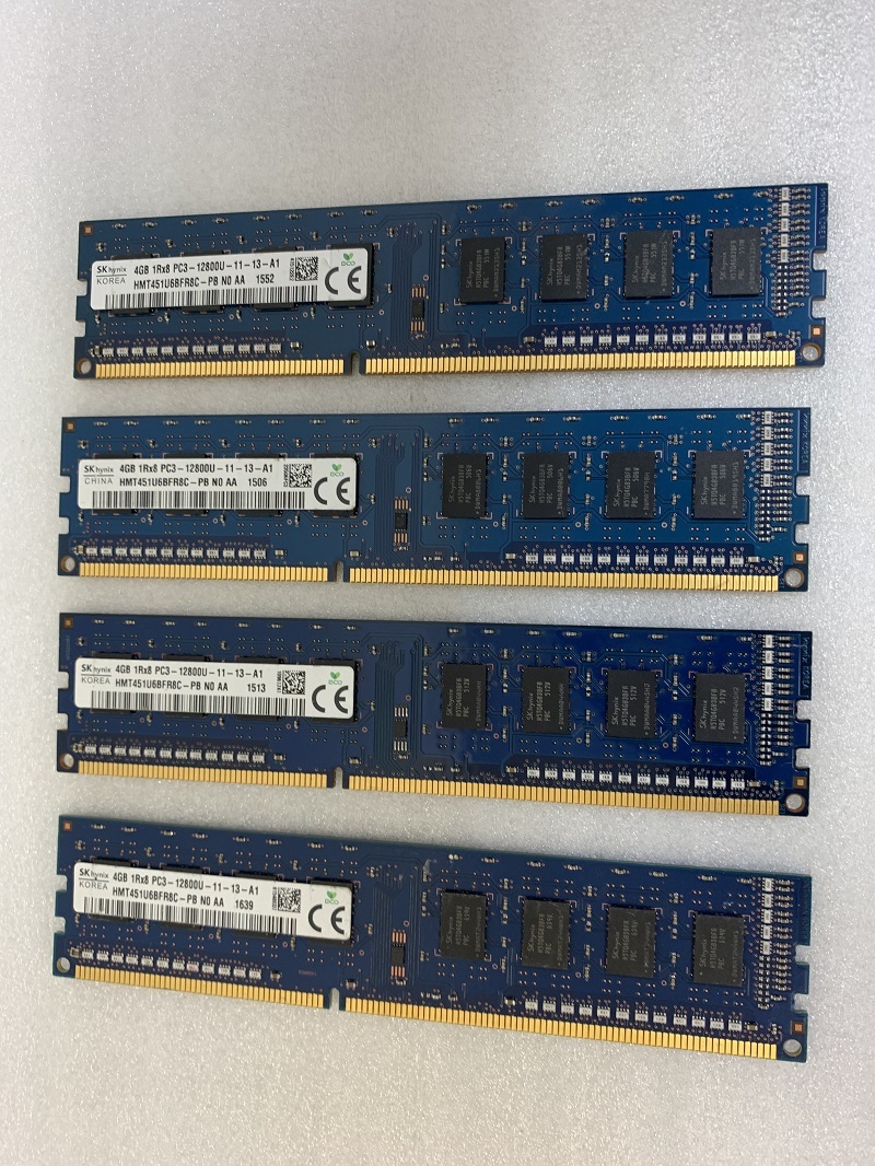 SK HYNIX 1Rx8 PC3-12800U 4GB 4枚組 1セット 16GB DDR3 デスクトップ用 メモリ ECC無し DDR3-1600 4GB 4枚で 16GB DDR3 DESKTOP RAMの画像1