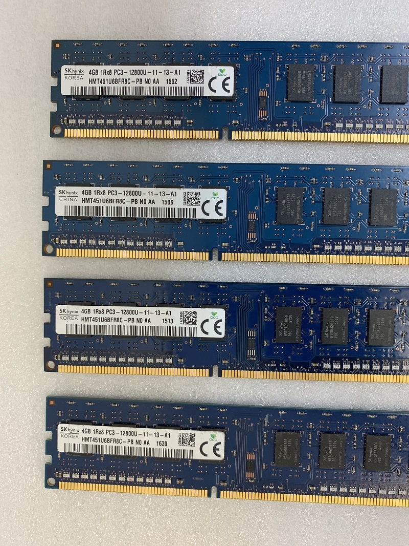 SK HYNIX 1Rx8 PC3-12800U 4GB 4枚組 1セット 16GB DDR3 デスクトップ用 メモリ ECC無し DDR3-1600 4GB 4枚で 16GB DDR3 DESKTOP RAMの画像2