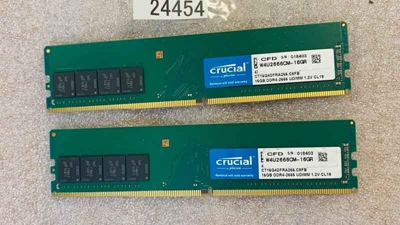 CRUCIAL PC4-2666V 16GB 2枚 32GB DDR4 デスクトップ用メモリ PC4-21300 16GB 2枚 32GB 288ピン DDR4 DESKTOP RAM ECC無し 中古動作確認済の画像1