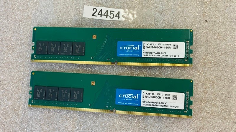 CRUCIAL PC4-2666V 16GB 2枚 32GB DDR4 デスクトップ用メモリ PC4-21300 16GB 2枚 32GB 288ピン DDR4 DESKTOP RAM ECC無し 中古動作確認済