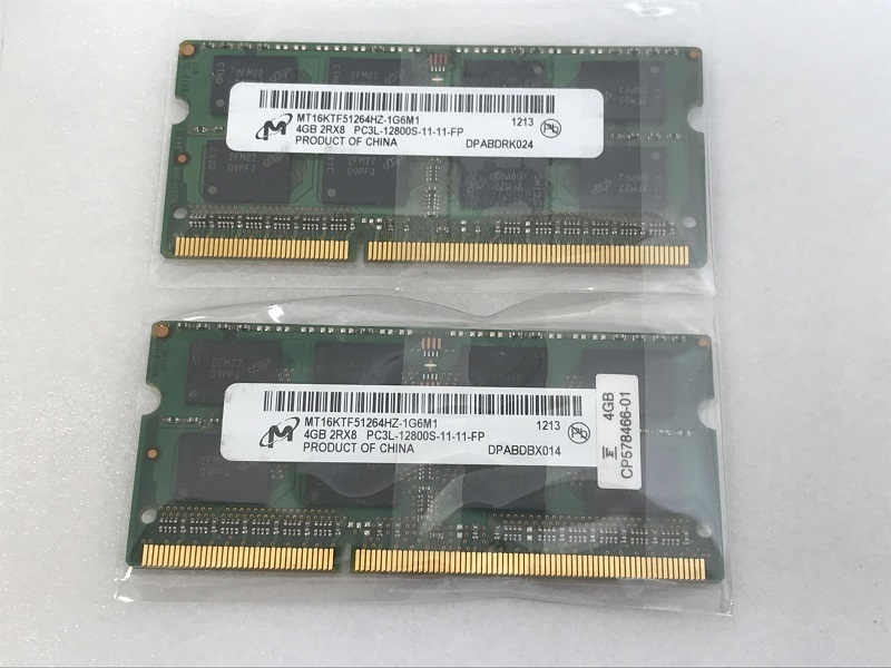 MICRON 2Rx8 PC3L-12800S 4GB 2枚 8GB DDR3L ノートPC用 メモリ 204ピン DDR3L-1600 4GB 2枚 DDR3L LAPTOP RAM 中古動作確認済み_画像3