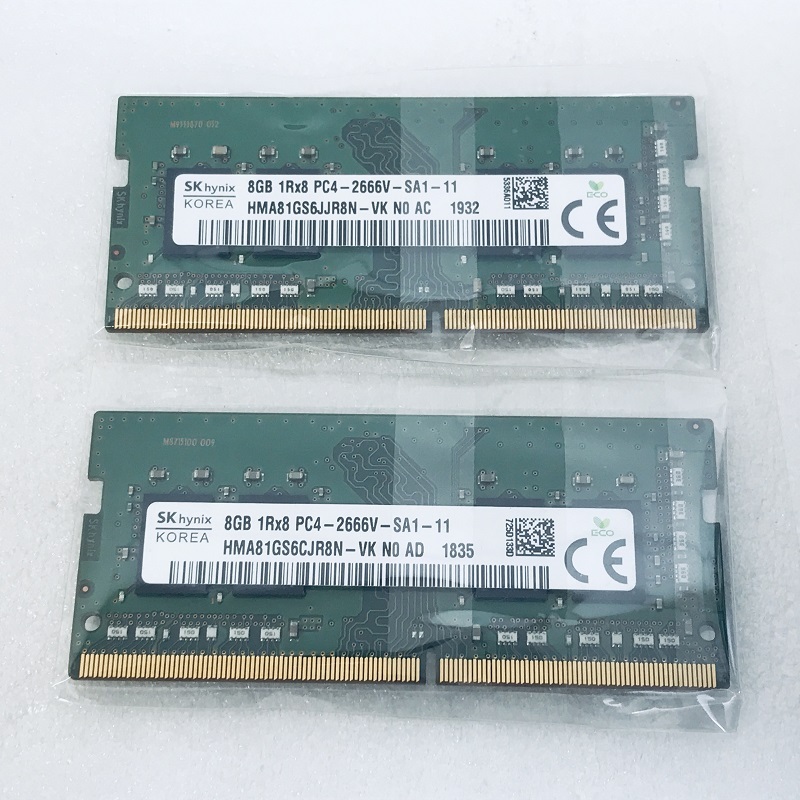 SK HYNIX PC4-2666V 8GB 2枚組 1セット 16GB DDR4 ノートパソコン用メモリ 260ピン ECC無し PC4-21300 8GB 2枚 16gb DDR4 LAPTOP RAMの画像1