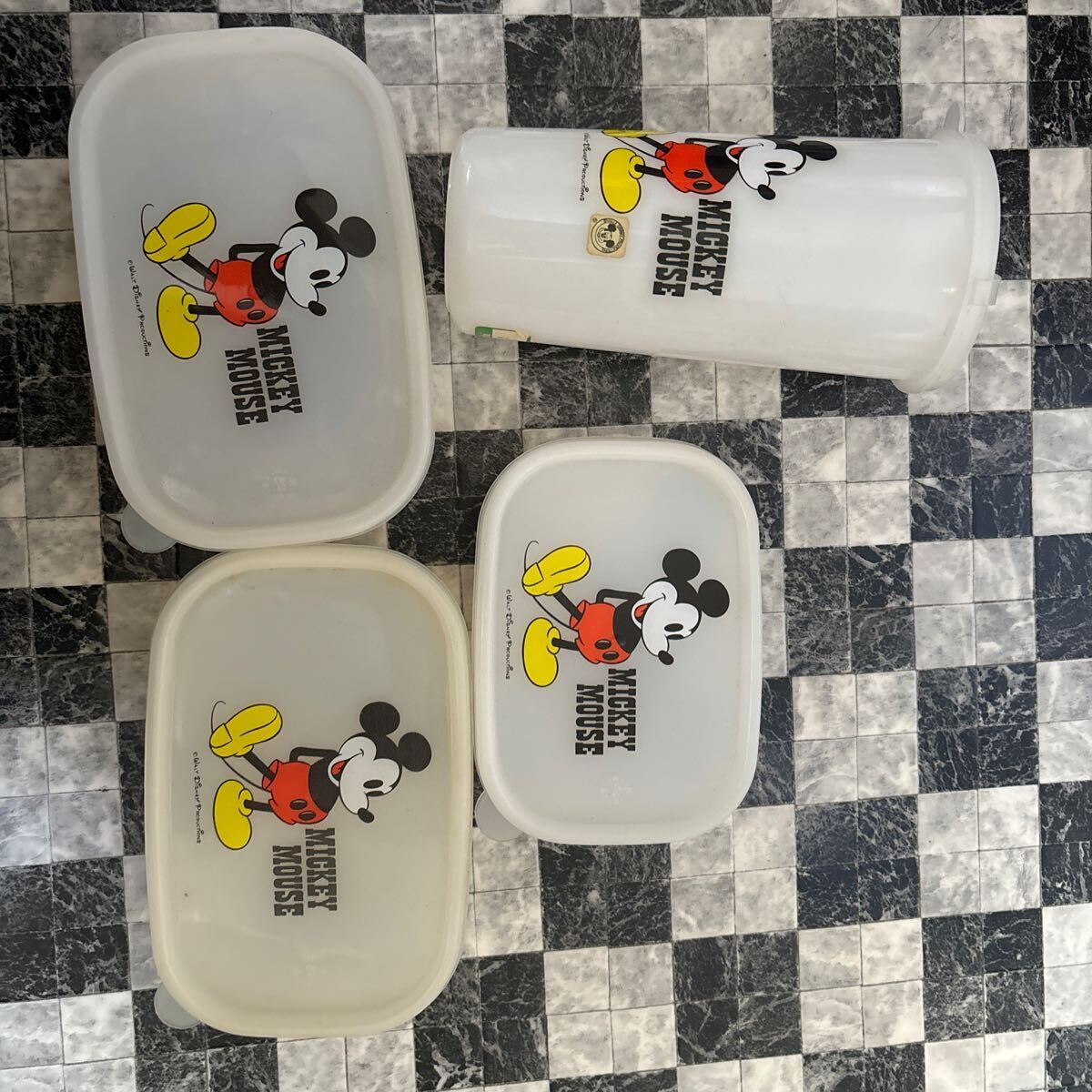 デッドストック ミッキーマウス タッパー セット ランチボックス 弁当箱 Mickey Mouse ディズニー Disney ビンテージ 90年代 新品あり保存_画像1
