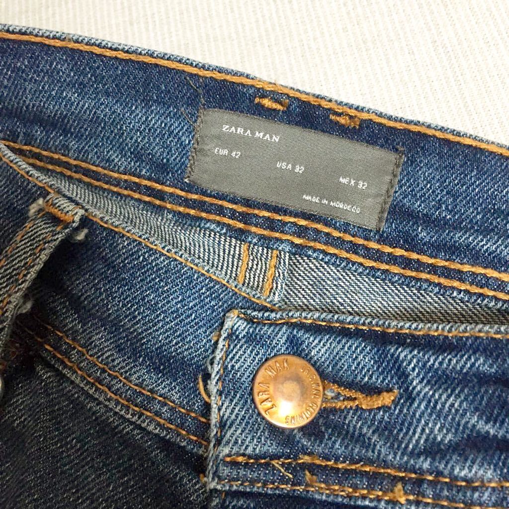 ZARA MAN ウォレットチェーン ダメージ リペア デニム 送料410円 42 32 メンズ ストレッチ スキニー クラッシュ ジーンズ パンツの画像10