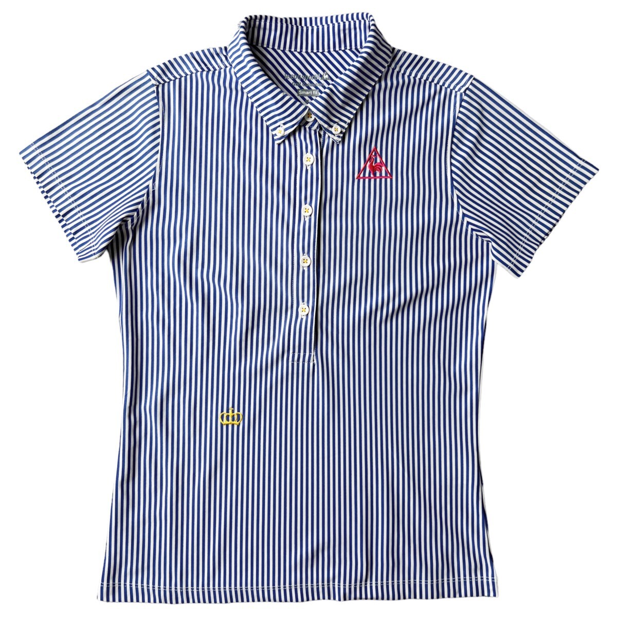  прекрасный товар le coq sportif GOLF Le Coq Golf / короткий рукав кнопка down рубашка-поло / M размер женский / белый синий полоса рисунок Golf одежда 