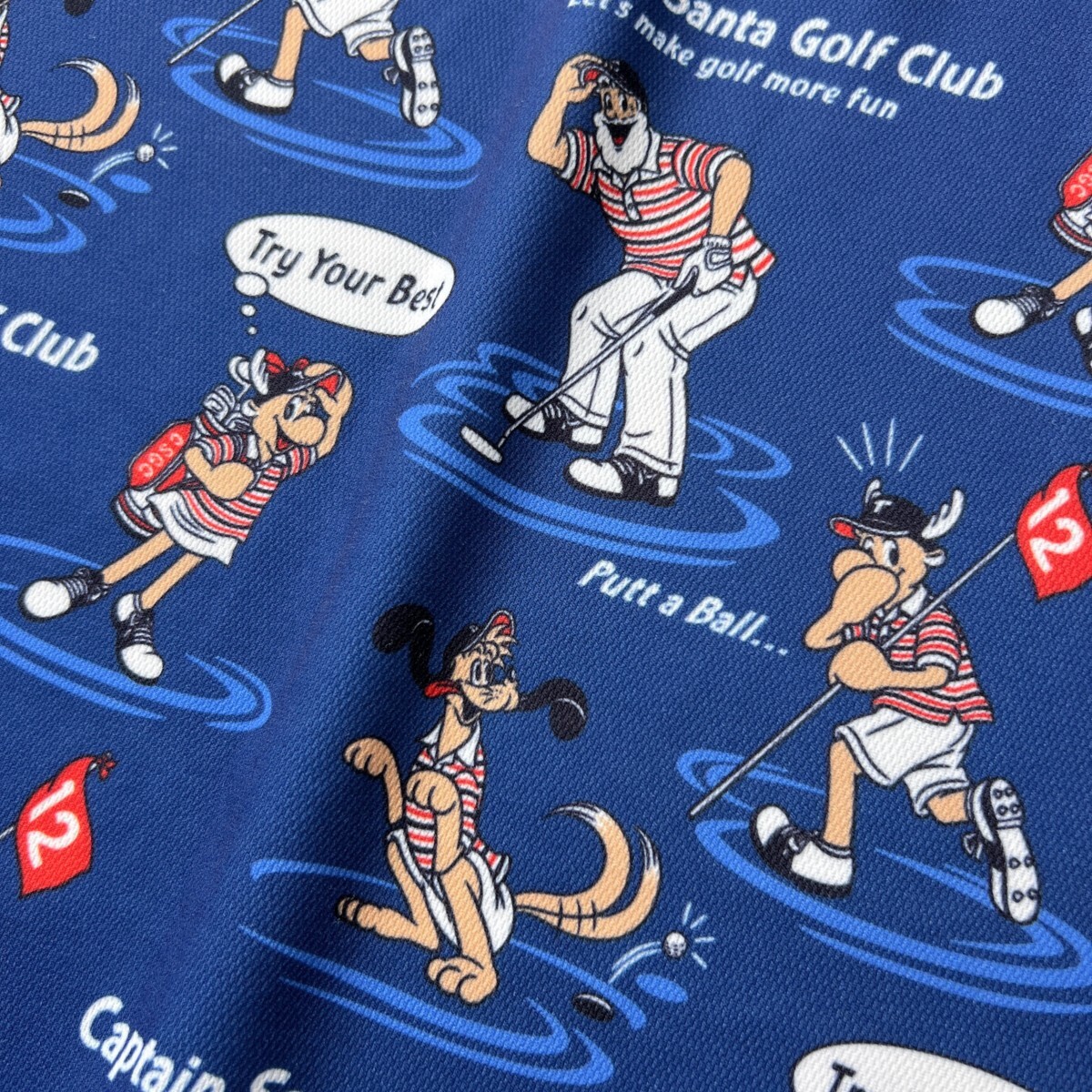 日本製 未使用級 CAPTAIN SANTA GOLF キャプテンサンタ 上質 半袖 ボタンダウン ポロシャツ / メンズ XL / ブルー 総柄 人気 ゴルフウェア_画像7