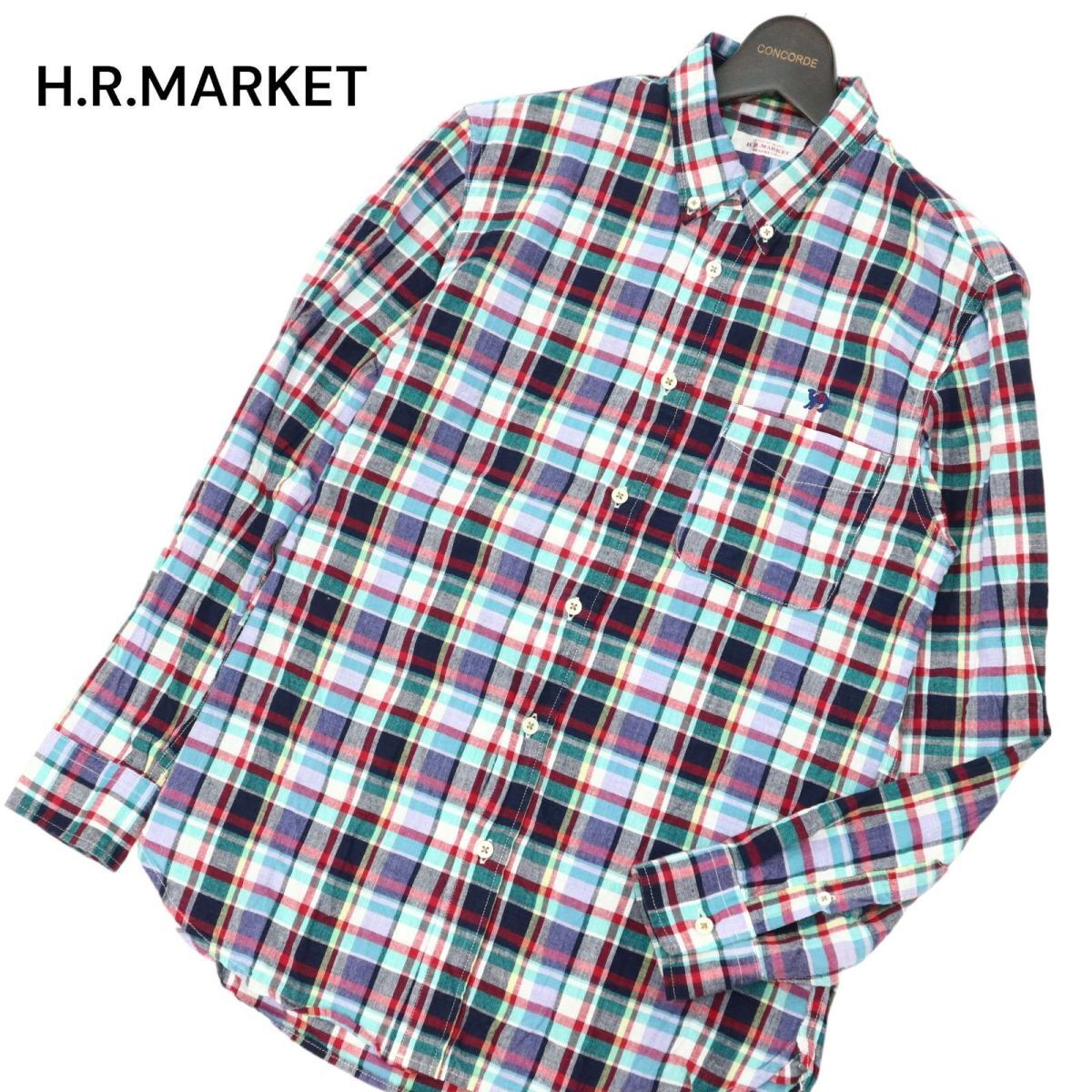 H.R.MARKET Hollywood Ranch Market through year long sleeve camel H embroidery * button down check shirt Sz.2 men's made in Japan C4T02901_3#C