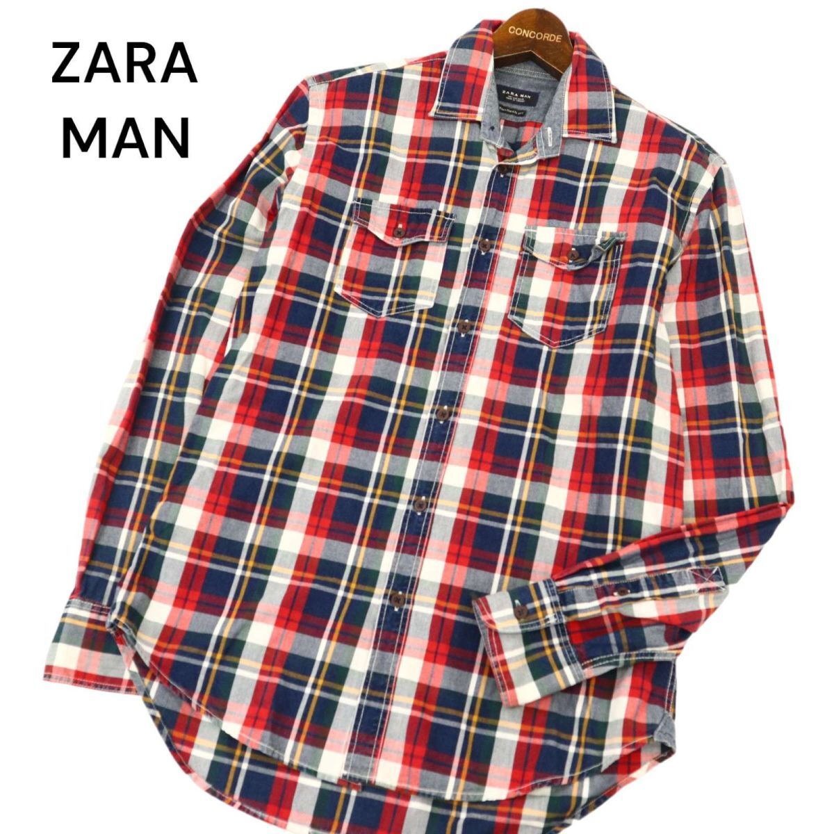 ZARA MAN ザラ マン 通年 長袖 TAILORED FIT★ ワーク チェック シャツ Sz.S　メンズ　C4T02965_3#C_画像1