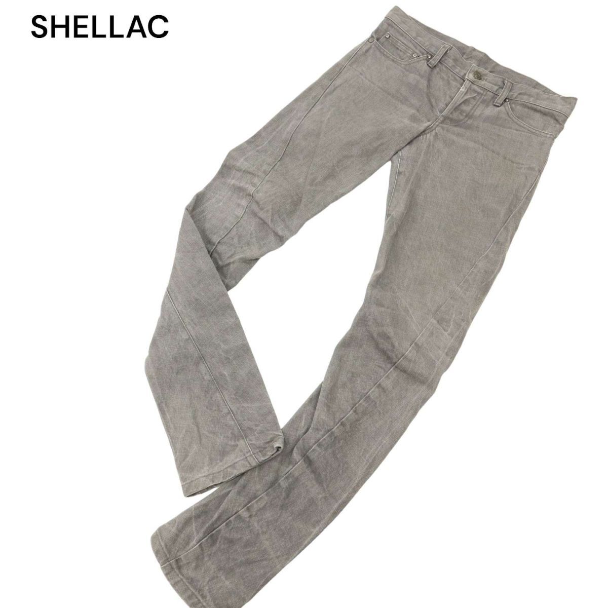 SHELLAC shellac through year solid processing * slim skinny rigid Denim pants jeans Sz.44 men's gray C4B01615_4#R