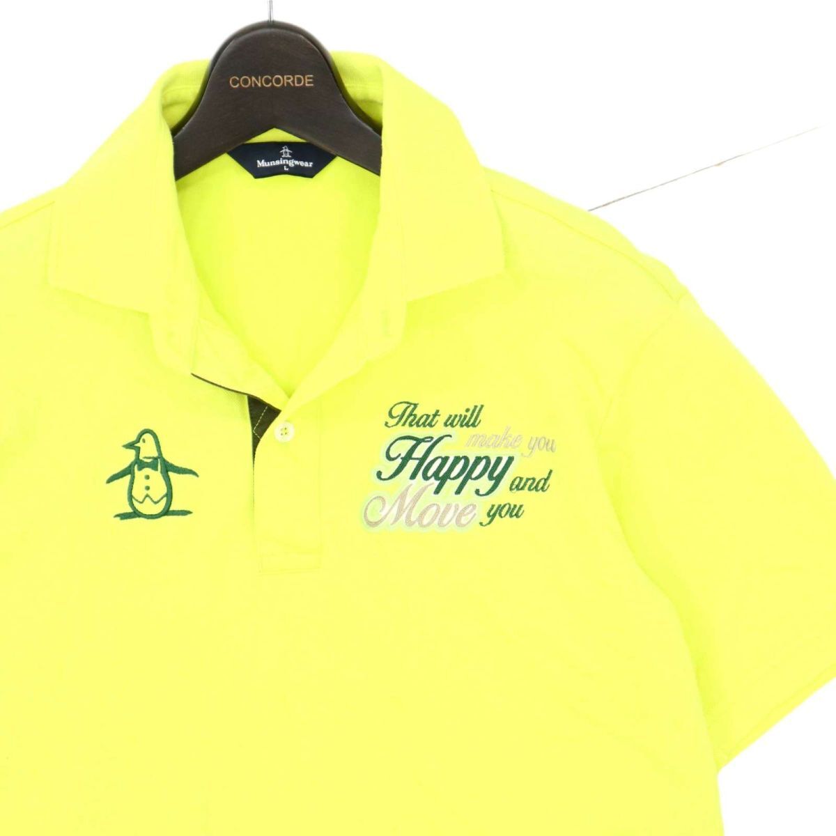Munsingwear マンシングウェア 春夏 半袖 ロゴ刺繍★ ポロシャツ Sz.L メンズ ゴルフ 黄色 C4T03056_4#Dの画像2