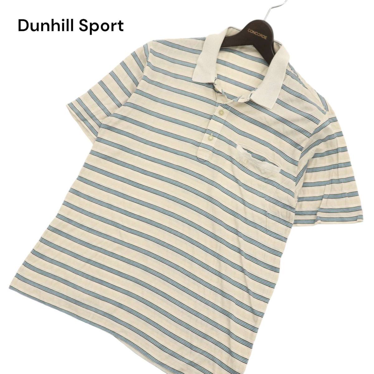 Dunhill Sport ダンヒル スポーツ 春夏 半袖 ロゴ刺繍★ ボーダー ポロシャツ Sz.3　メンズ ゴルフ　C4T03667_4#A_画像1