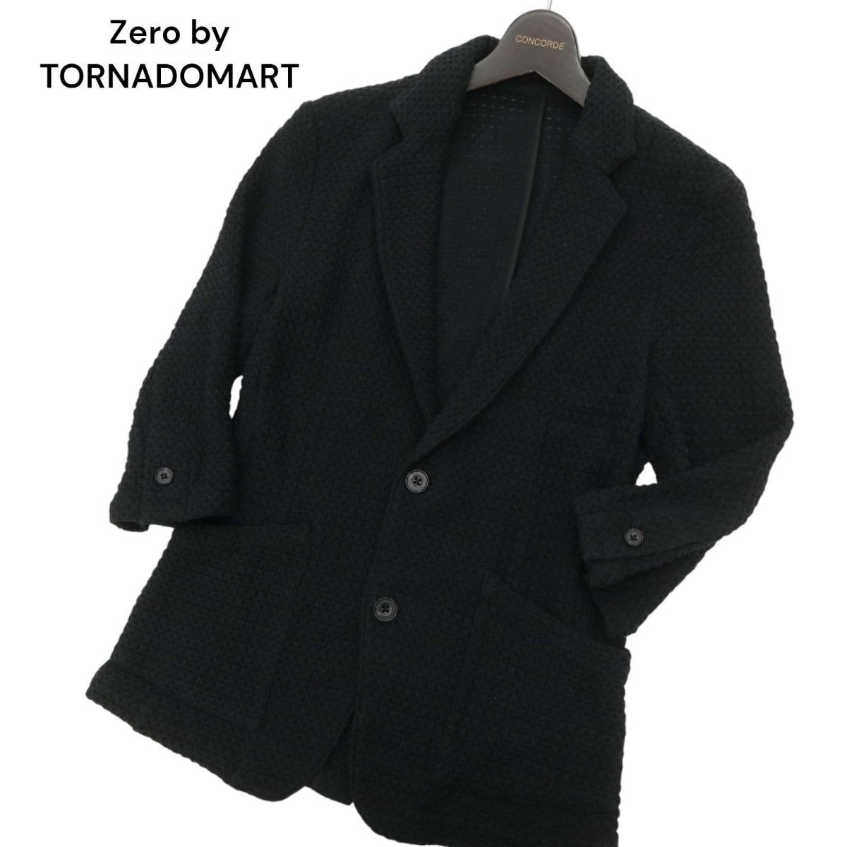 Zero by TORNADOMART トルネードマート 春夏 7分袖 ハニカム ワッフル ニット 2B テーラード ジャケット Sz.M　メンズ 黒　C4T03801_4#M_画像1