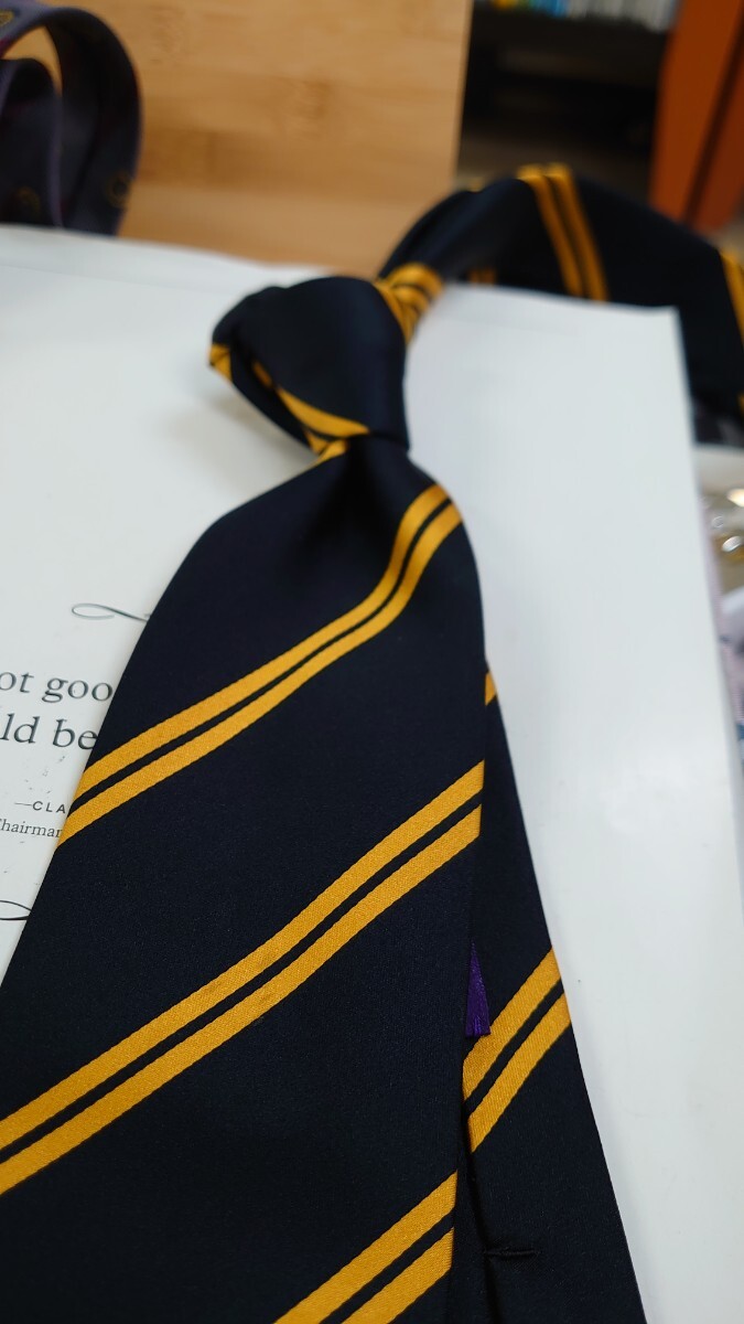 RALPH LAUREN PURPLE LABEL BLACK/YELLOW REP TIE +CREST TIE GREY BASE