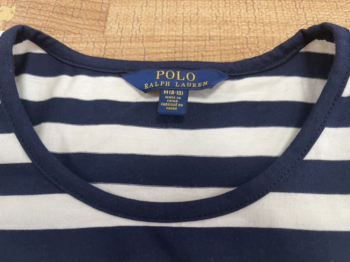 ほぼ未使用RALPH LAUREN 長袖カットソー M(8-10) 紺×白ボーダーの画像3