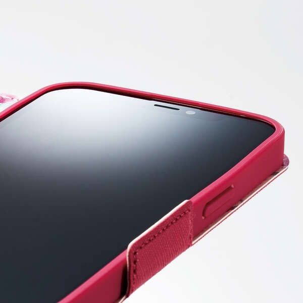 iPhone13 iPhone14 手帳型ケース Ultra Slim フラワー柄 マグネット付き ディープピンク