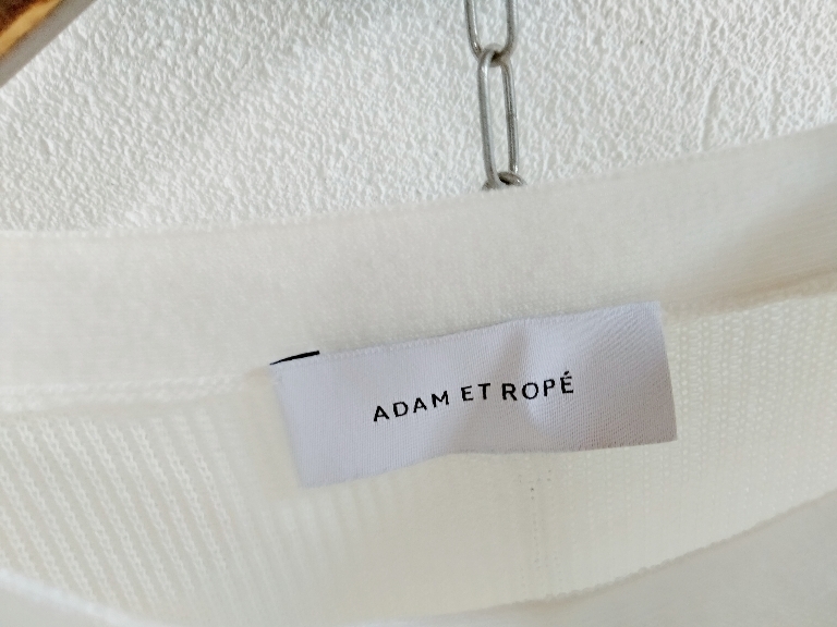 美品【ADAM ET ROPE アダムエロペ】[38] 洗える フリルスリーブボックスシルエットニット ボートネック ゆったりショート丈 白系 送350円の画像5