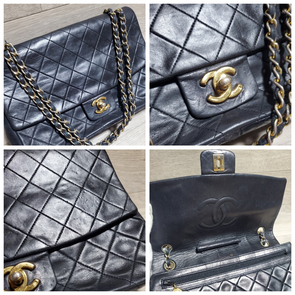 【1円～CHANEL シャネル 人気 マトラッセ Sフラップ Wチェーン ショルダーバッグ ヴィンテージ ブラック ギャランティーカードあり】_画像3