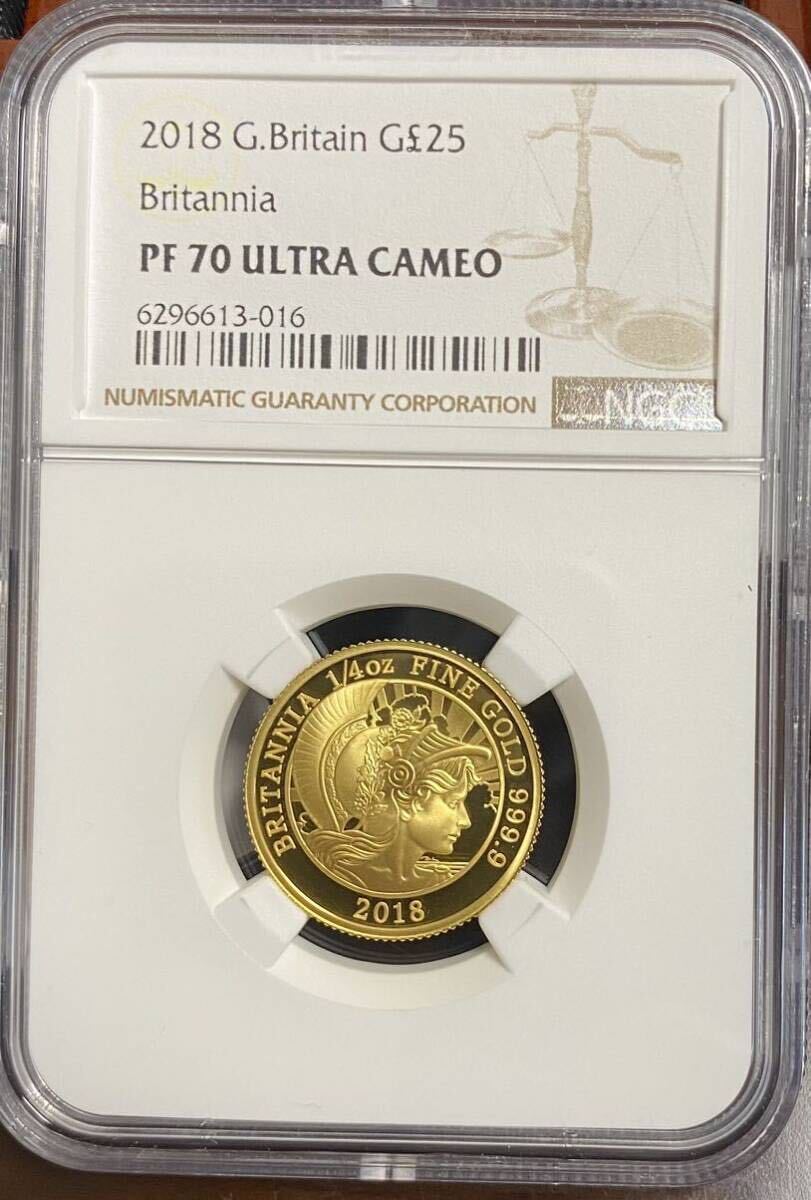 ☆最高判定完全完璧☆2018年 ブリタニア金貨1/4oz　NGC PF 70 ULTRA CAMEO _画像2