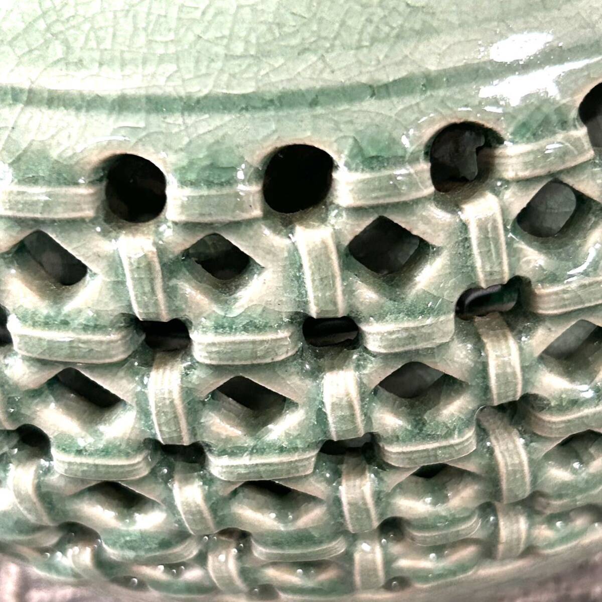 Y491 壺 花瓶 青磁 高麗 海泉 二重壺 ジャンク品 中古 訳ありの画像8