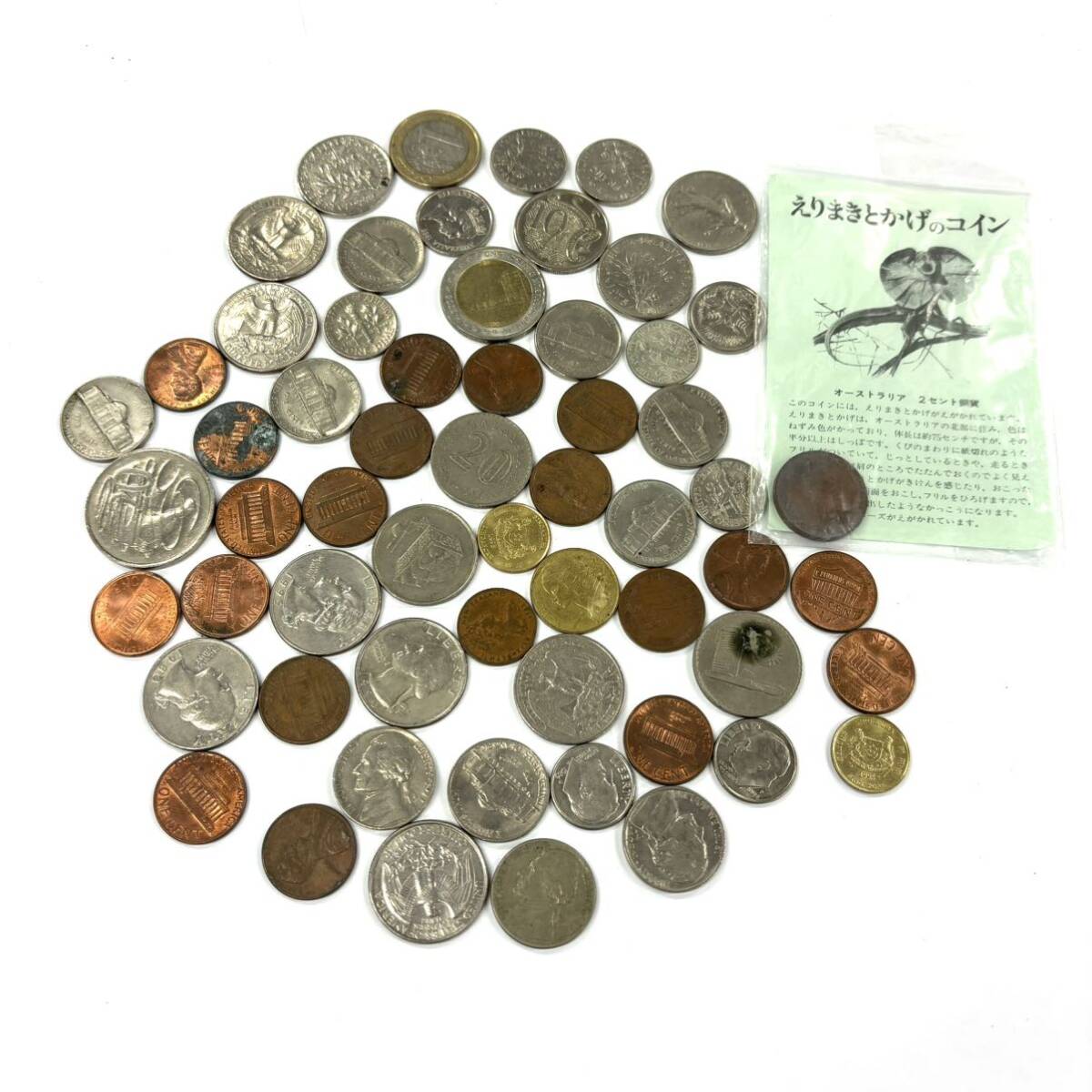 H2855 古銭 硬貨 海外 外国コイン オーストラリア アメリカ マレーシア フランス 1EURO QUARTER DOLLAR 20SEN ジャンク品 中古 訳ありの画像1
