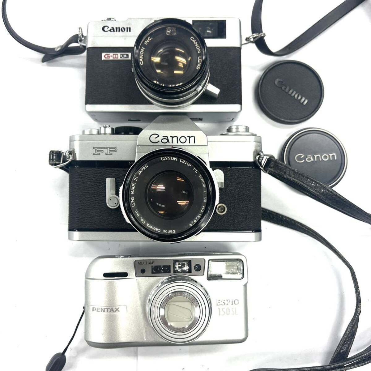 N392 フィルムカメラ レンズ ストロボ まとめ Canon QL19 キャノン FP PENTAX ESPIO 150SL SIGMA SUNPAK ジャンク品 中古 訳ありの画像2