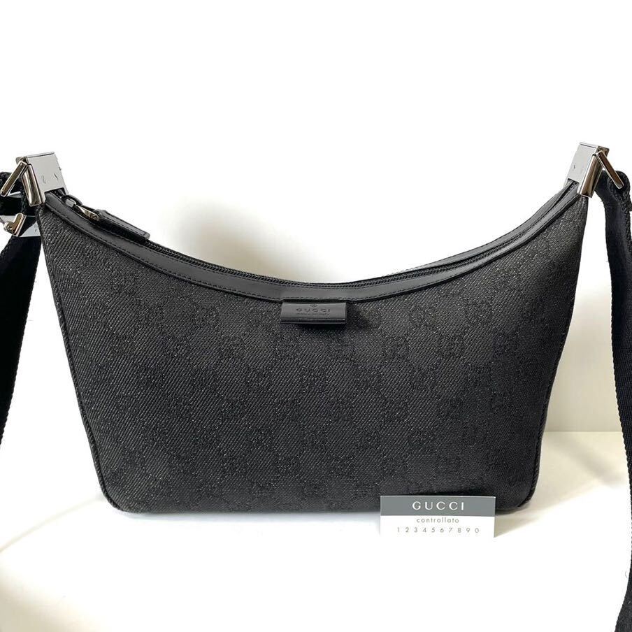 【極美品】GUCCI グッチ　ショルダーバッグ　GGキャンバス × レザー　黒_画像2