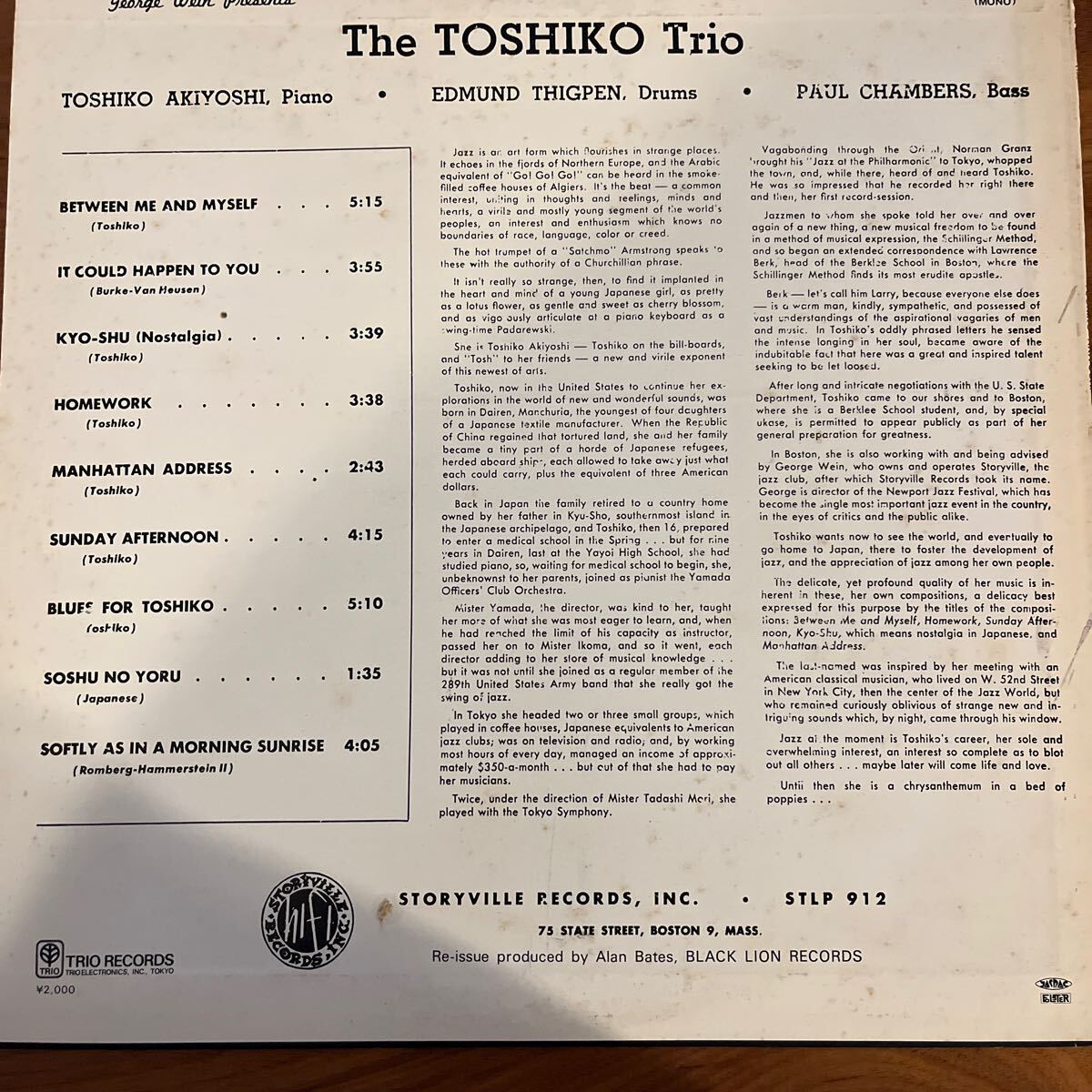 The Toshiko Trio / George Wein Presents Toshiko PA-6012(M) 秋吉　敏子　LP_画像2