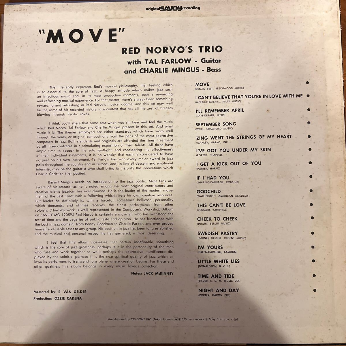 Red Norvo Trio / Move LP SAVOY・CBS/SONY SOPU-7SY_画像2