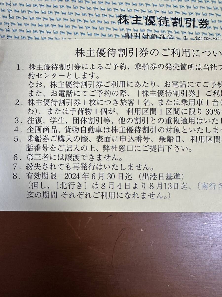 新日本海フェリー 株主優待割引券 30%割引 2枚セット 2024年6月30日（出港基準）迄の画像2