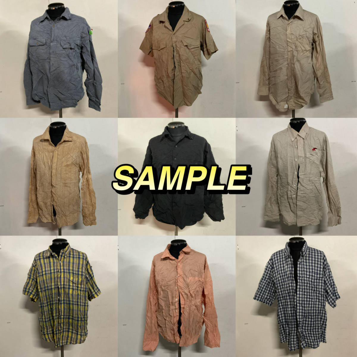 【T478】★1円スタート★ アメリカ古着卸オススメALL MEN'S SHIRT 大量 50kgベール目玉商品 S/S L/S 色デザイン豊富 ブランド有り 仕入れ_画像3