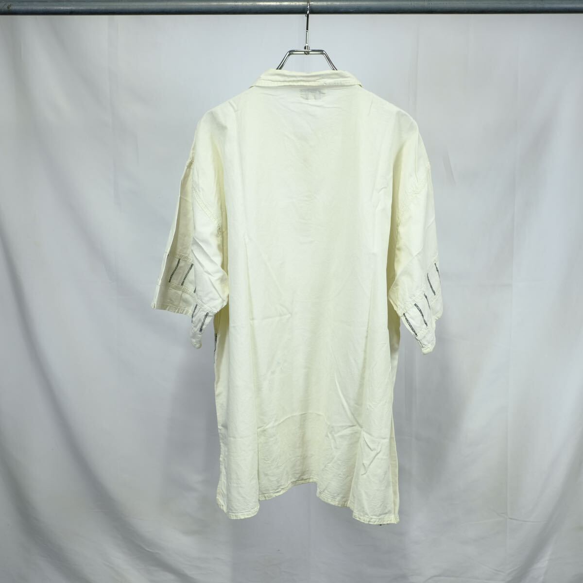 イタリア製 ビンテージ パッチワーク デザインシャツ プルオーバー レアデザイン アート ストライプ スモッグ 古着屋 ユーロの画像5