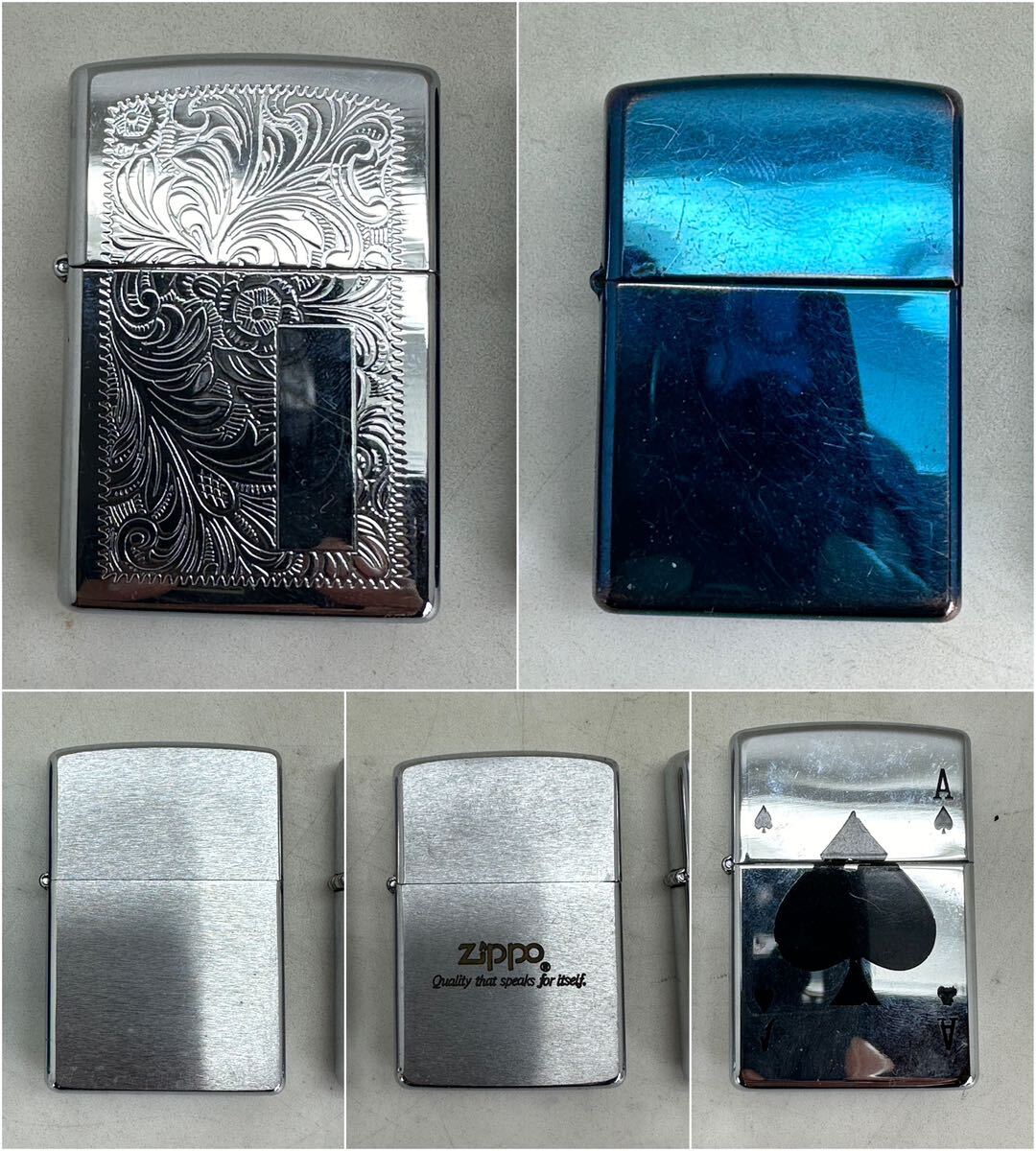 ZIPPO ジッポ オイルライター 5点まとめて ケース入り1点のみ未使用？ スペードA ブルー 彫刻 無地など_画像7