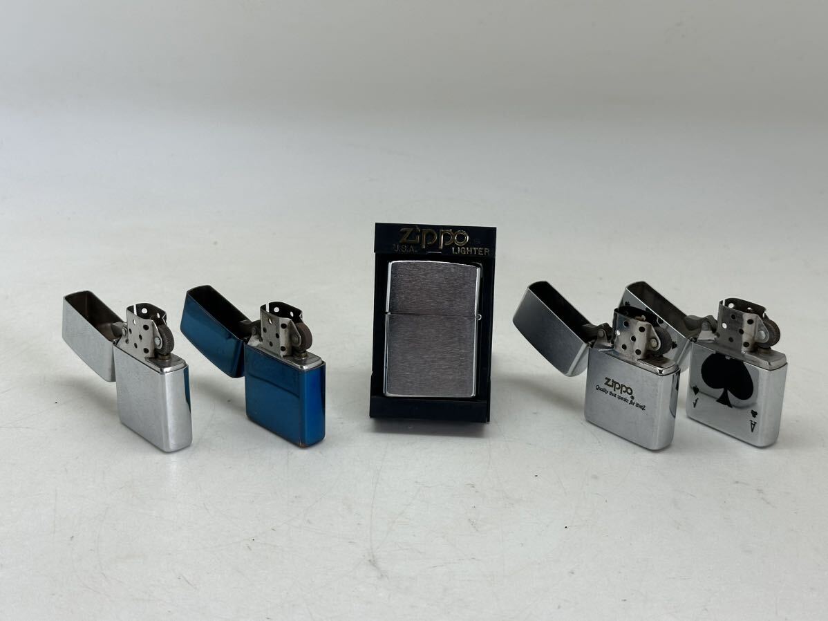 ZIPPO ジッポ オイルライター 5点まとめて ケース入り1点のみ未使用？ スペードA ブルー 彫刻 無地など_画像1