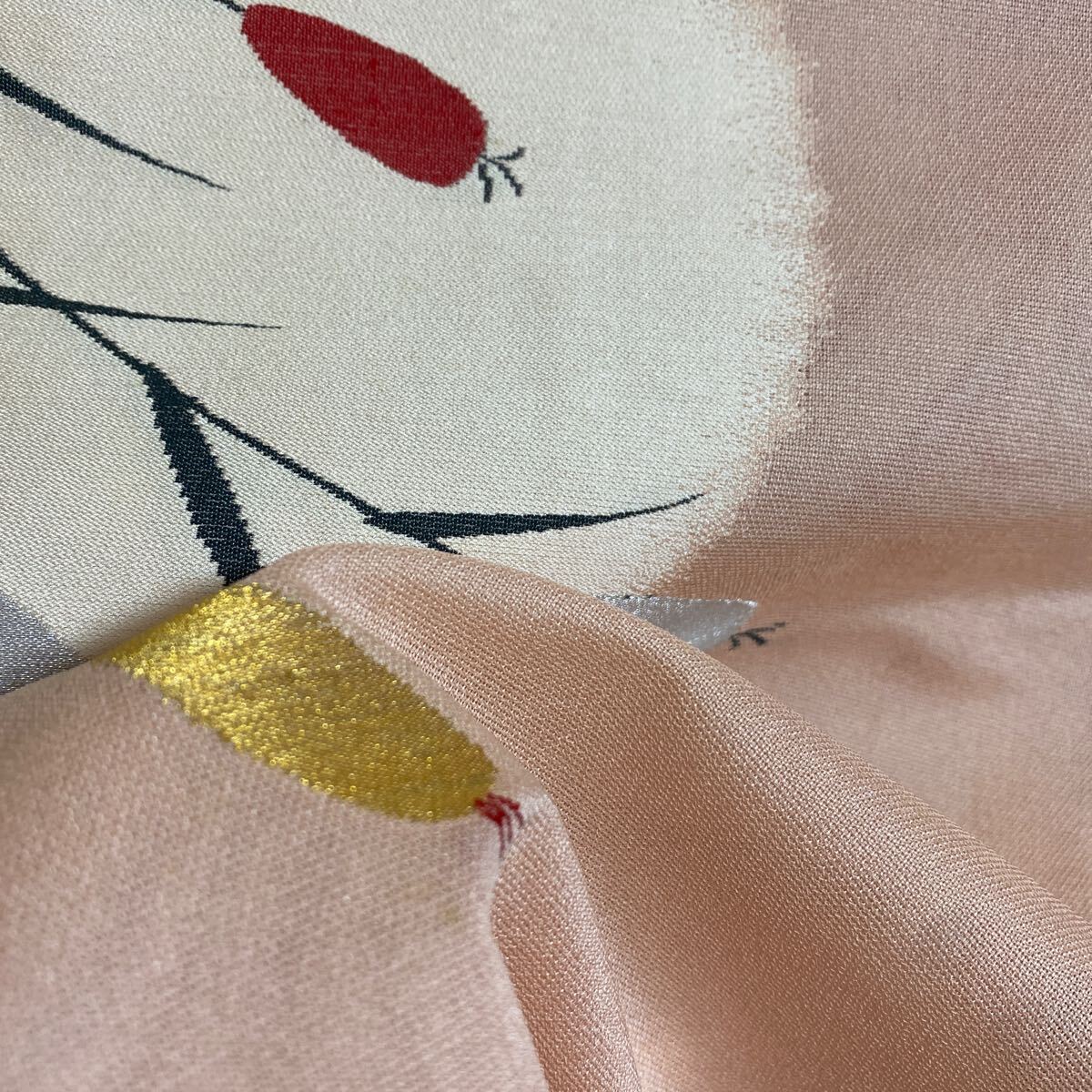  kimono summer single . spring autumn fine pattern total pattern light cloth salmon pink . floral print part embroidery dress length 154. sleeve length 62.0423-12m