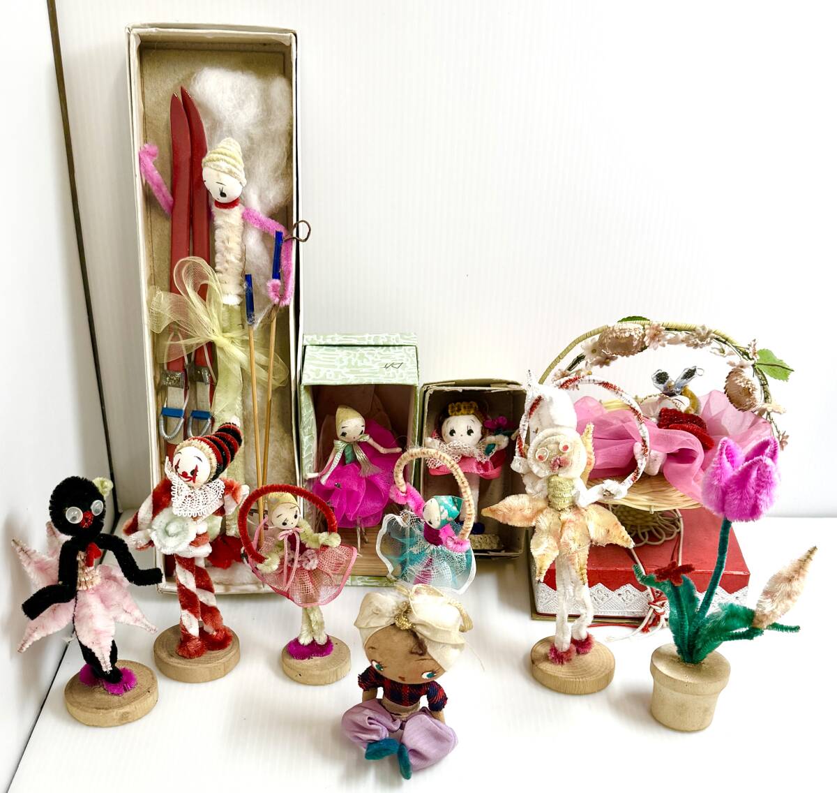 昭和レトロなモール人形色々・ポーズ人形・箱付きあり・ウサギさん・女の子・スキー・花籠・ジャンク品の画像1